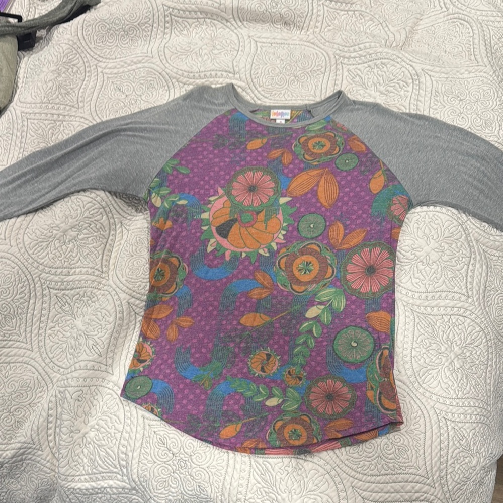 LuLaRoe Purple and Green Patterned Top
